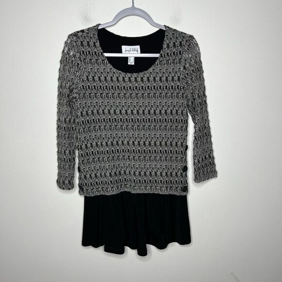 Joseph Ribkoff Tunic Top Womens 4 Crochet Overlay Buttons Layered Career - Picture 9 of 12